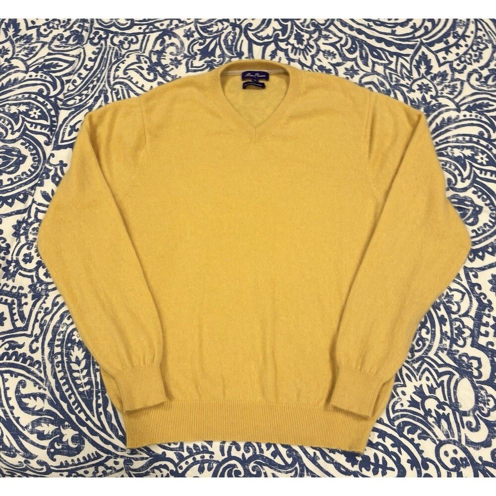 Men’s Sz XL 100% Cashmere Alan Flusser V-Neck Yellow 2-Ply Sweater
